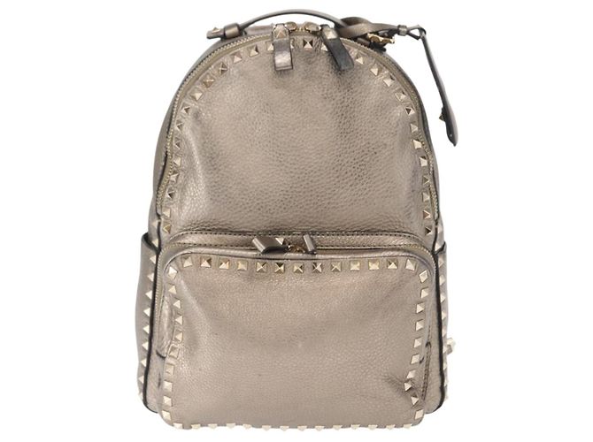 Zaino in pelle Valentino Rock Studs Argento Oro Auth BA9400 D'oro - vista 2