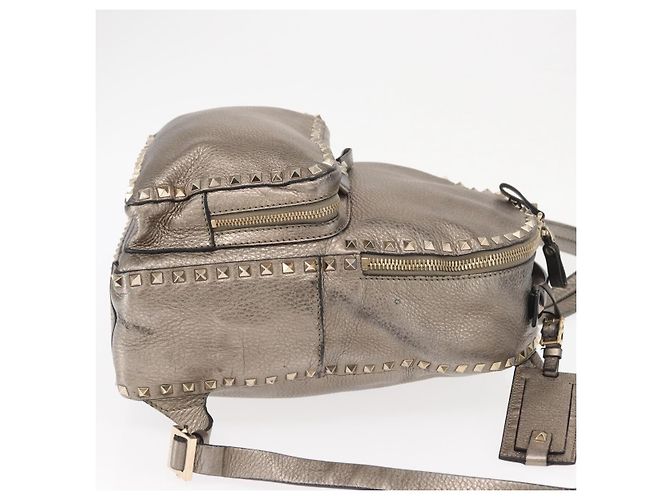 Zaino in pelle Valentino Rock Studs Argento Oro Auth BA9400 D'oro - vista 4