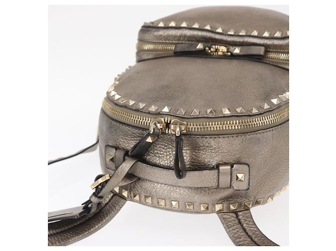 Zaino in pelle Valentino Rock Studs Argento Oro Auth BA9400 D'oro - vista 6
