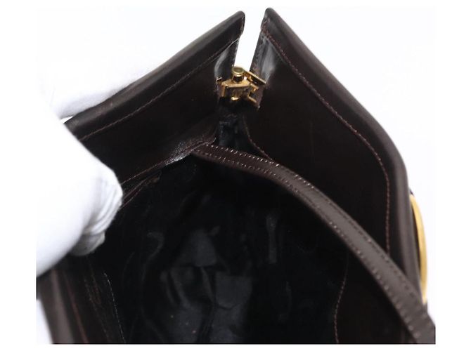 Salvatore Ferragamo Borsa a Spalla Vala in Pelle Marrone Scuro Oro Auth BA9386 D'oro - vista 17