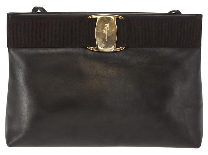 Salvatore Ferragamo Borsa a Spalla Vala in Pelle Marrone Scuro Oro Auth BA9386 D'oro - vista 2