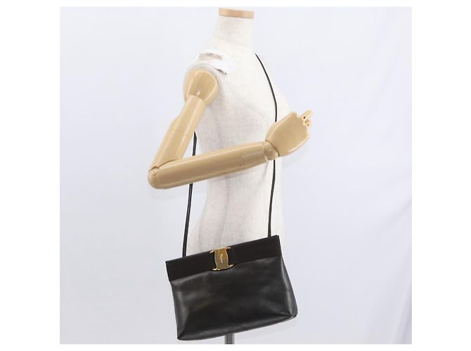 Salvatore Ferragamo Borsa a Spalla Vala in Pelle Marrone Scuro Oro Auth BA9386 D'oro - vista 21