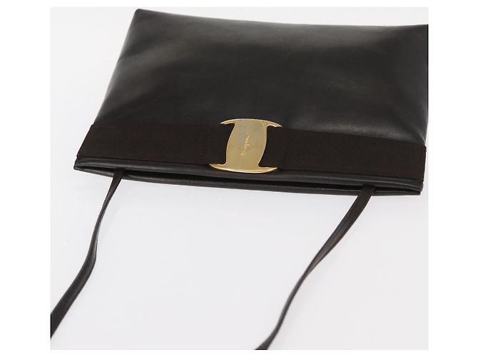 Salvatore Ferragamo Borsa a Spalla Vala in Pelle Marrone Scuro Oro Auth BA9386 D'oro - vista 6