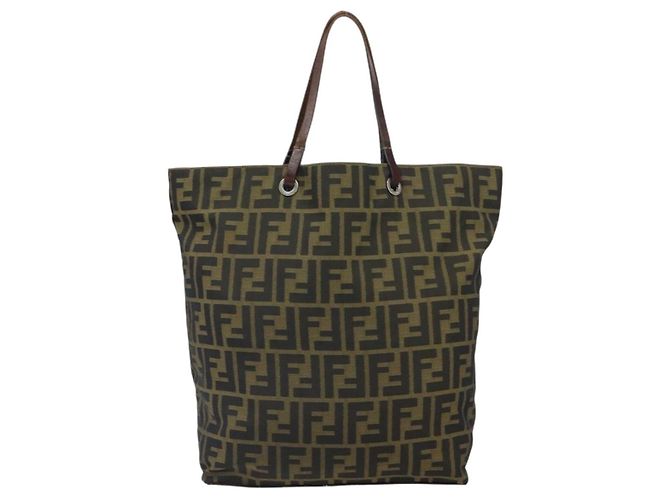 Borsa a mano in tela Zucca FENDI marrone nera Auth BA9302 Nero - vista 2