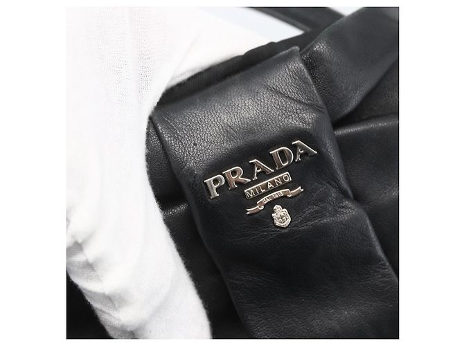 Ribbon PRADA Borsa a Mano in Nastro Nylon Nero Argento Auth 160087 - vista 14