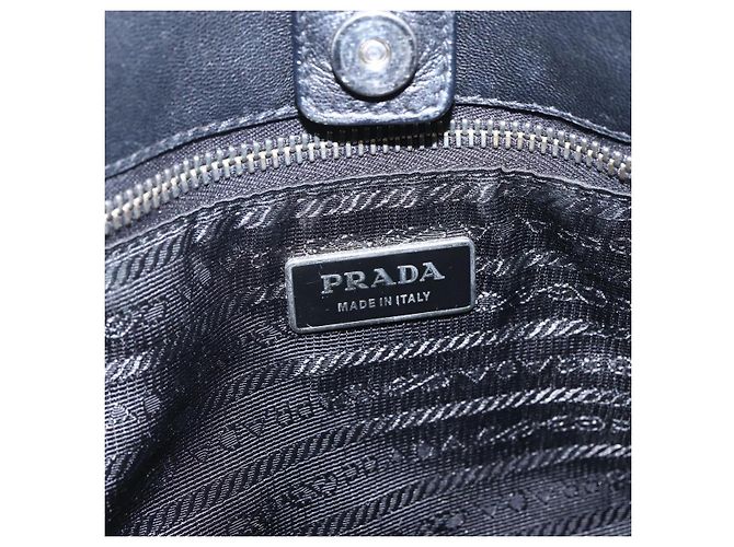 Ribbon PRADA Borsa a Mano in Nastro Nylon Nero Argento Auth 160087 - vista 15