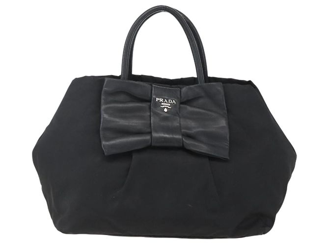 Ribbon PRADA Borsa a Mano in Nastro Nylon Nero Argento Auth 160087 - vista 2