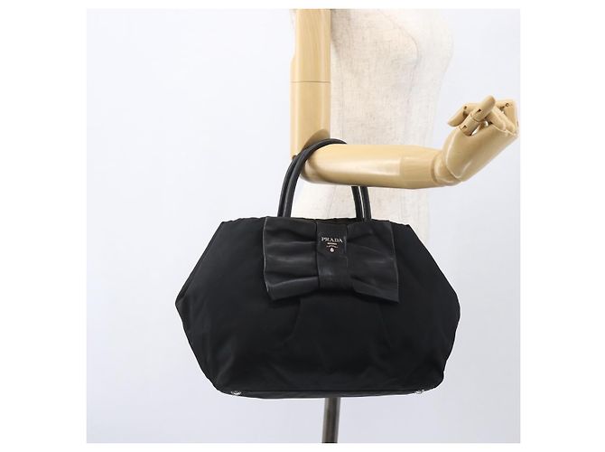 Ribbon PRADA Borsa a Mano in Nastro Nylon Nero Argento Auth 160087 - vista 23