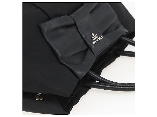 Ribbon PRADA Borsa a Mano in Nastro Nylon Nero Argento Auth 160087 - vista 6