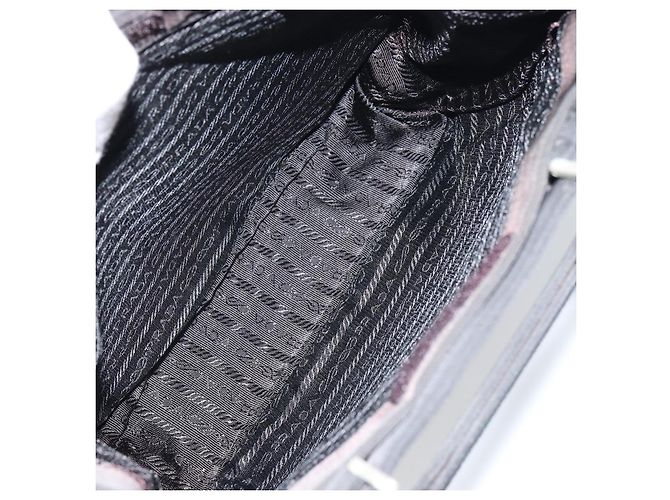 PRADA Borsa a mano in nylon nero argento Auth 159055 - vista 16