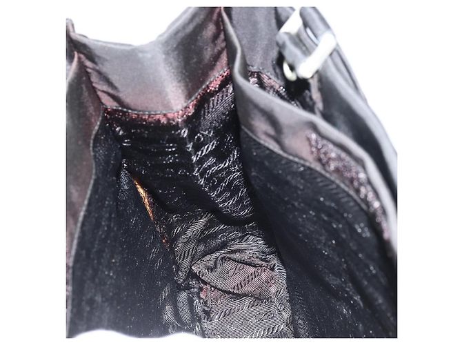 PRADA Borsa a mano in nylon nero argento Auth 159055 - vista 18