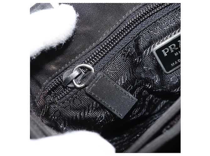 PRADA Borsa a mano in nylon nero argento Auth 159055 - vista 19
