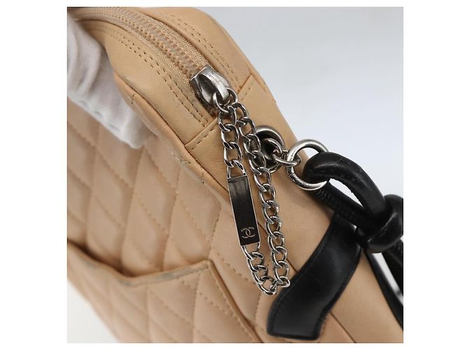 CHANEL Borsa a Spalla Matelassé Linea Cambon Pelle Beige Argento CC Auth BA9277V - vista 14