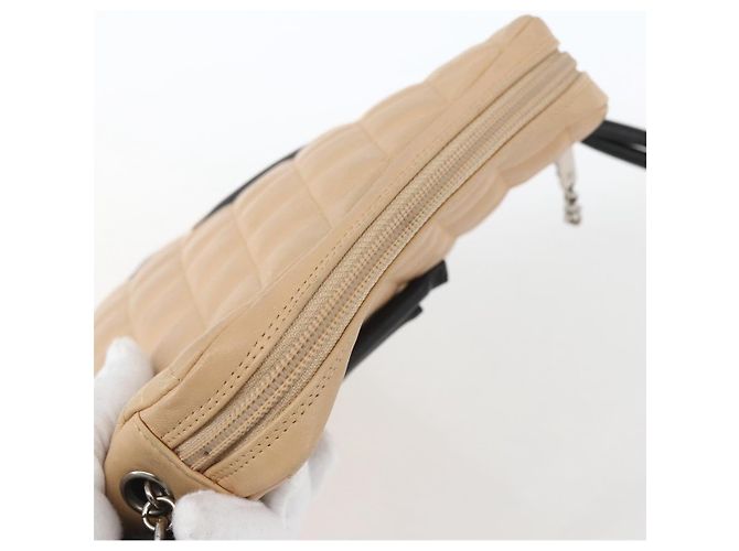 CHANEL Borsa a Spalla Matelassé Linea Cambon Pelle Beige Argento CC Auth BA9277V - vista 6