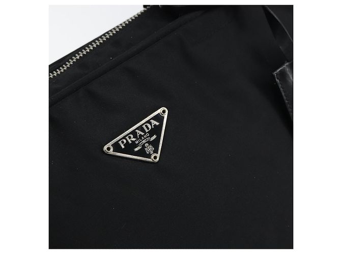 PRADA Borsa a mano in nylon nero argento Auth 159051 - vista 14