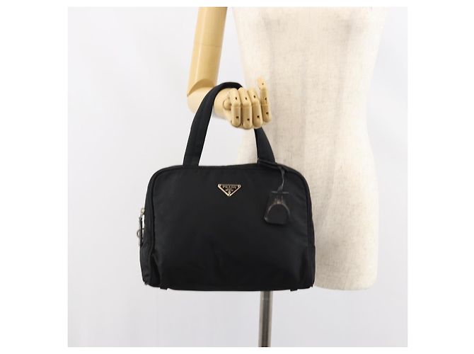 PRADA Borsa a mano in nylon nero argento Auth 159051 - vista 25
