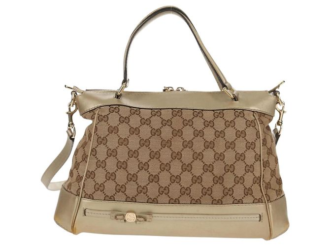 Gucci Borsa a mano GG Canvas 2way Beige Oro 269894 Auth 158077 D'oro - vista 2