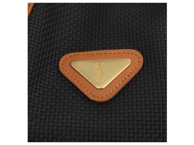 Borsa a Spalla SAINT LAURENT in Tela Rivestita Nera Marrone Oro Auth am10268 - vista 15