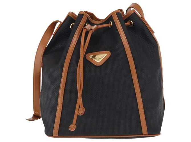 Borsa a Spalla SAINT LAURENT in Tela Rivestita Nera Marrone Oro Auth am10268 - vista 2