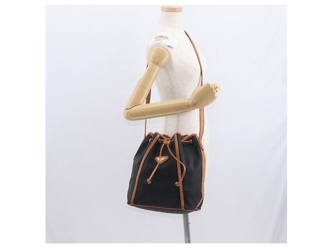 Borsa a Spalla SAINT LAURENT in Tela Rivestita Nera Marrone Oro Auth am10268 - vista 20