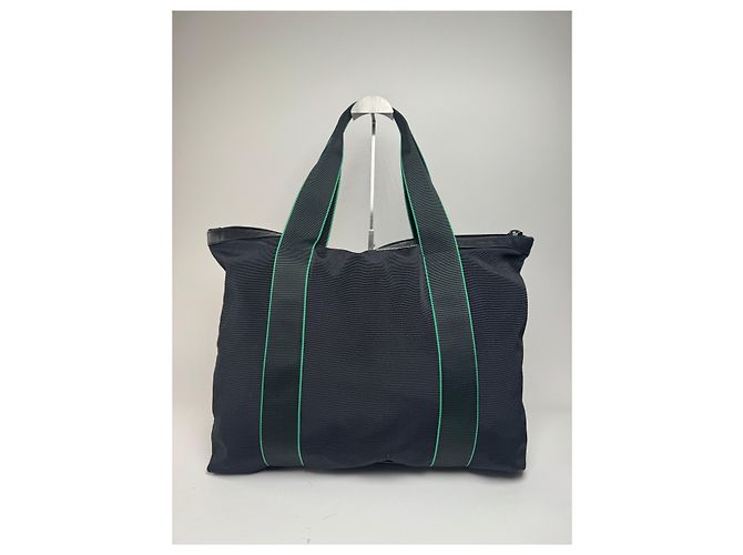 Vintage Issey Miyake Polyester / Leder Tote Bag Schwarz/Grün - Ansicht 2