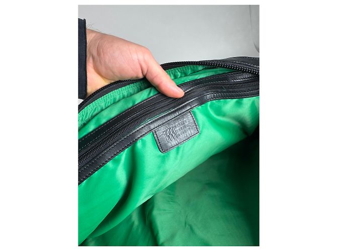 Vintage Issey Miyake Polyester / Leder Tote Bag Schwarz/Grün - Ansicht 4