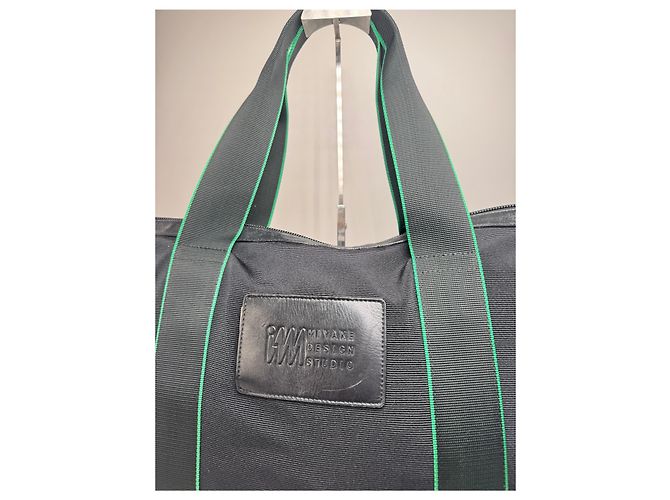 Vintage Issey Miyake Polyester / Leder Tote Bag Schwarz/Grün - Ansicht 5