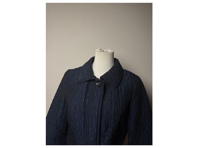 Vintage Courreges Floral Emblossed Canvas Coat Navy M Navy blue - view 11