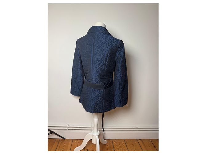 Vintage Courreges Floral Emblossed Canvas Coat Navy M Navy blue - view 3