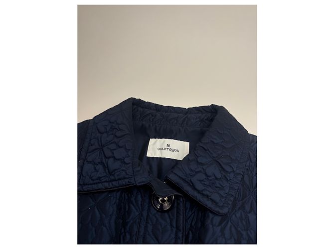 Vintage Courreges Floral Emblossed Canvas Coat Navy M Navy blue - view 6