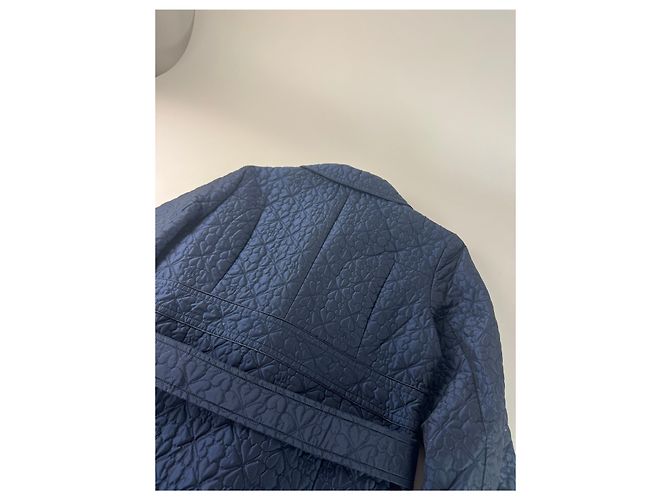 Vintage Courreges Floral Emblossed Canvas Coat Navy M Navy blue - view 8