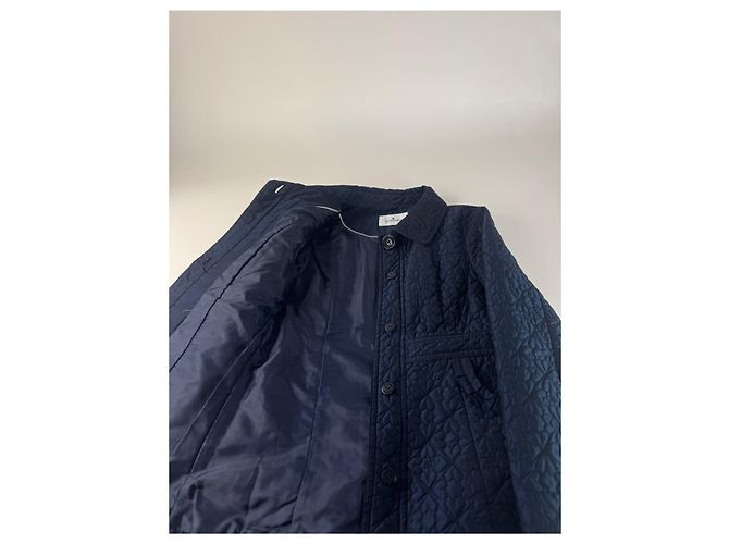 Vintage Courreges Floral Emblossed Canvas Coat Navy M Navy blue - view 9