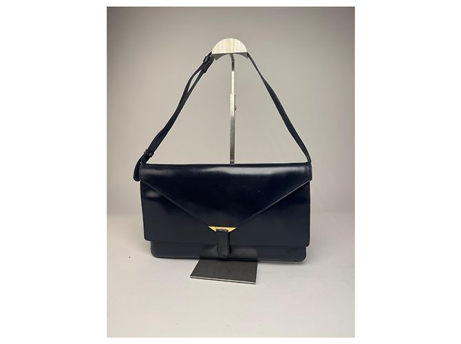 Vintage Loewe Leder Schultertasche Marineblau - Ansicht 13