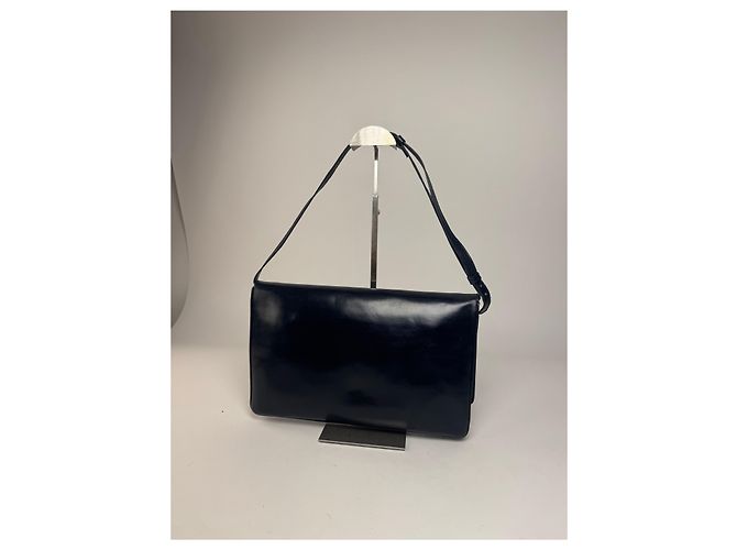 Vintage Loewe Leder Schultertasche Marineblau - Ansicht 14