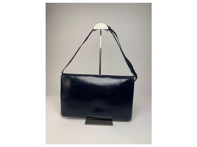 Vintage Loewe Leder Schultertasche Marineblau - Ansicht 2