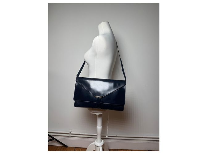 Vintage Loewe Leder Schultertasche Marineblau - Ansicht 4