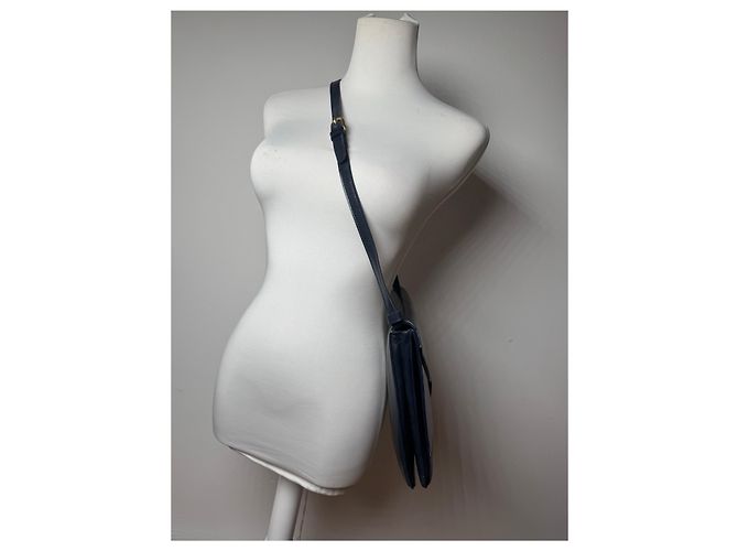 Vintage Loewe Leder Schultertasche Marineblau - Ansicht 7