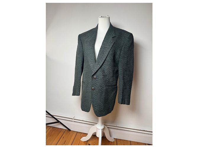 Vintage Givenchy Wollblazer für Herren M Grün Grau - Ansicht 2