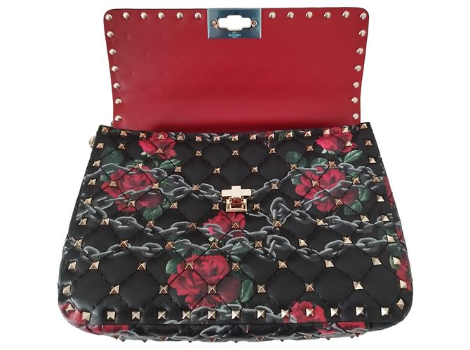 Borsa Valentino Rockstud Spike in pelle nera e rossa Multicolore - vista 12