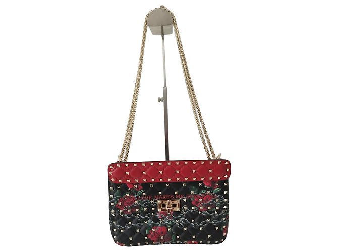 Borsa Valentino Rockstud Spike in pelle nera e rossa Multicolore - vista 13