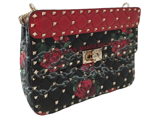 Borsa Valentino Rockstud Spike in pelle nera e rossa Multicolore - vista 2