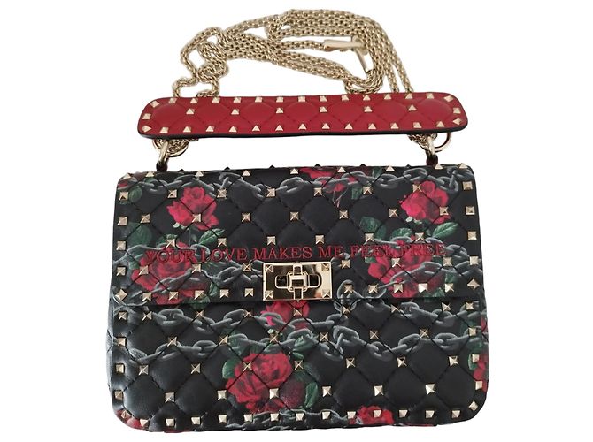 Borsa Valentino Rockstud Spike in pelle nera e rossa Multicolore - vista 3