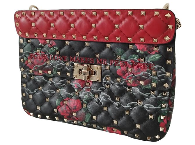 Borsa Valentino Rockstud Spike in pelle nera e rossa Multicolore - vista 5