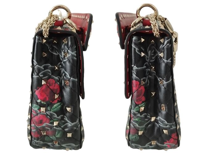Borsa Valentino Rockstud Spike in pelle nera e rossa Multicolore - vista 7