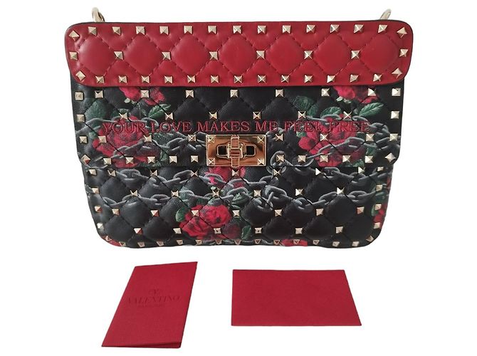 Borsa Valentino Rockstud Spike in pelle nera e rossa Multicolore - vista 8