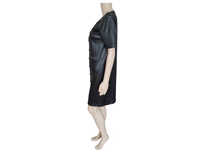 Chanel gerade schwarze Kleid, glänzende Optik - Ansicht 5