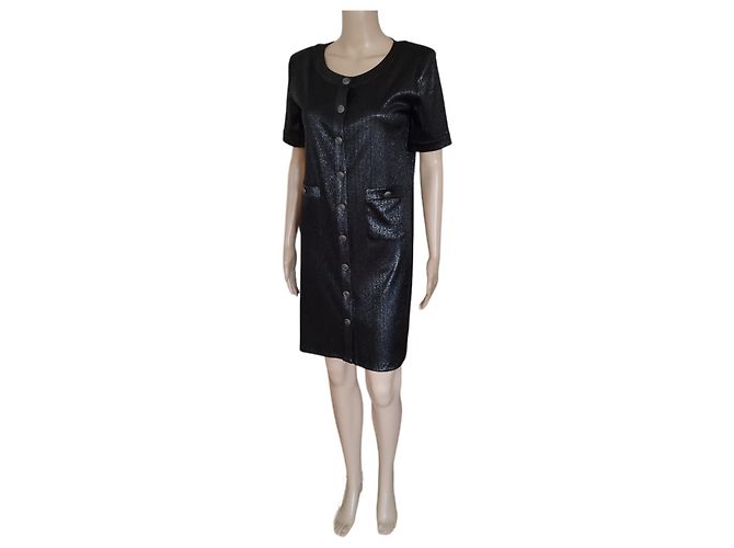Chanel gerade schwarze Kleid, glänzende Optik - Ansicht 6