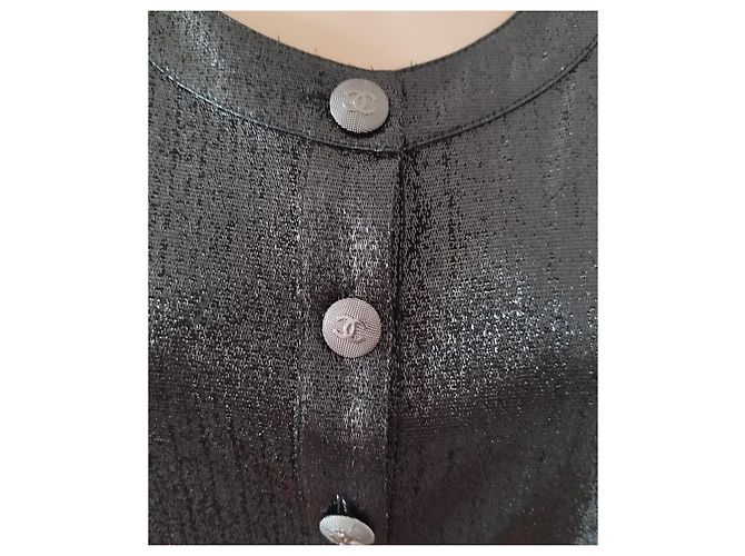 Chanel gerade schwarze Kleid, glänzende Optik - Ansicht 7
