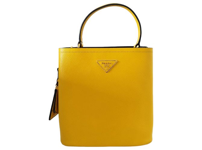 Borsa Prada in pelle Saffiano gialla Giallo - vista 8