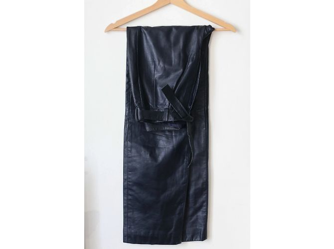Dior hochgeschnittene Lederhose Größe 32/34 Marineblau - Ansicht 2